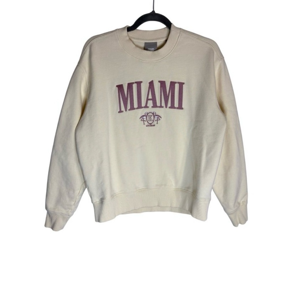 Kith MIAMI Crewneck Sweatshirt in Pale Yellow with Maroon Graphic